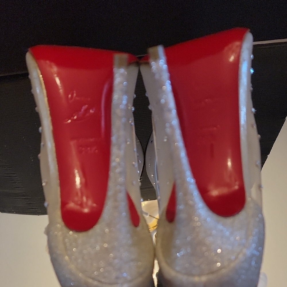 Christian Louboutin Follies Crystal Embellished Silver Pumps 100 Heel Sz38.5 - Picture 11 of 16